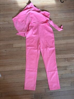 Eilly Bazaar Pink One Shoulder Ruffle Jumpsuit XS Barbiecore Party Cocktail